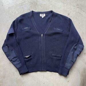 Vintage 70s Military Type Navy Reinforced Knit Sweater Grunge L USA Talon Zip